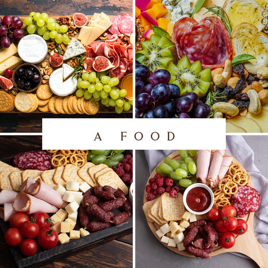 A collage of charcuterie boards.