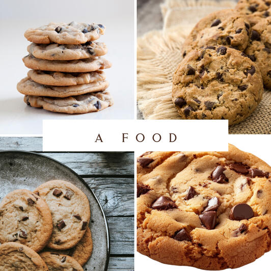 A collage of chocolate chip cookies.