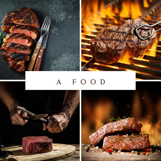 A collage of grilled steaks.