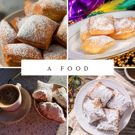 A collage of beignet images