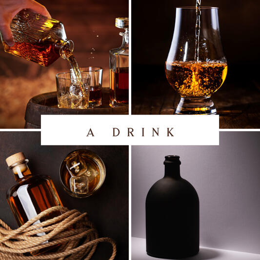 A collage of amber liquor images